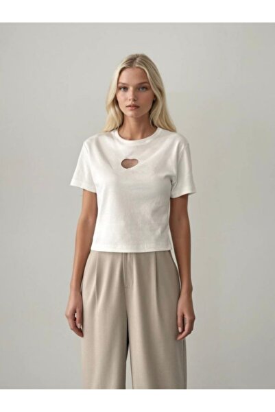 Bisou Beyaz kalpli pamuklu t-shirt