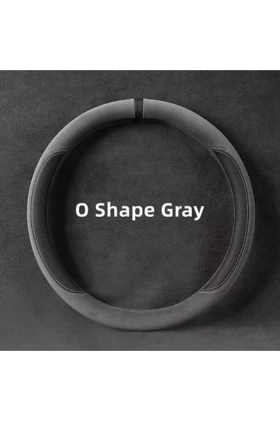 Choice O Shape Gray Suede Cover for All Seasons Auto Steering Wheel Cover Ultra-thin Non-slip D-shaped Roun