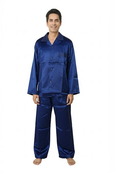 Oppland Set pijamale bărbați din țesătură satinată model clasic cu buzunare confortabil model complet OPEPT25PIEROMOD87