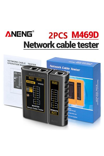 choice2 جهاز اختبار كابلات الشبكة المحلية ANENG M469D أسود قطعتين، جهاز اختبار كابلات الشبكة المحلية RJ45 RJ11 RJ12 CAT5 UTP LAN