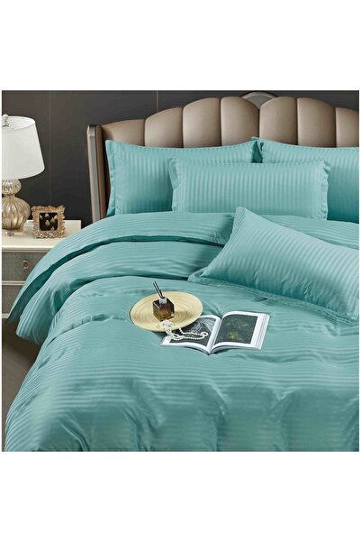 Lenjeria Pufoasa Double bed linen with elastic Damask Finetat Deluxe Premium, 6 pieces, Mint green