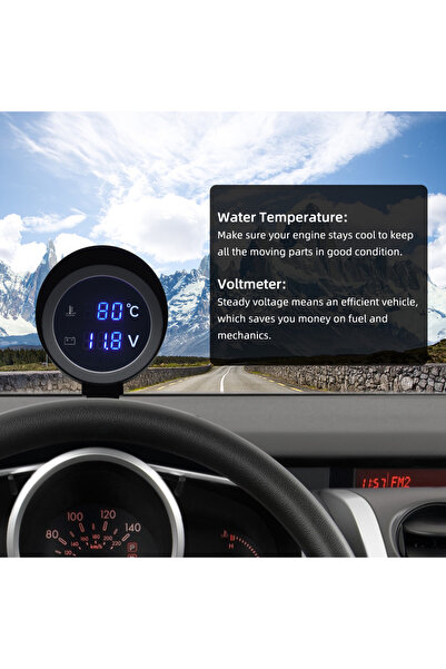 Choice AD شاشة LCD رقمية مستديرة مقياس درجة حرارة الماء مقياس الحرارة والفولتية 2 في 1 درجة الحرارة والفولتية...