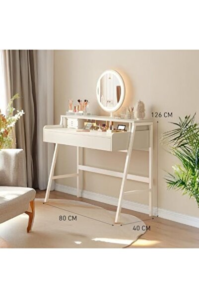 AGD طاولة زينة عصرية مع مرآة ودرجين لغرفة النوم