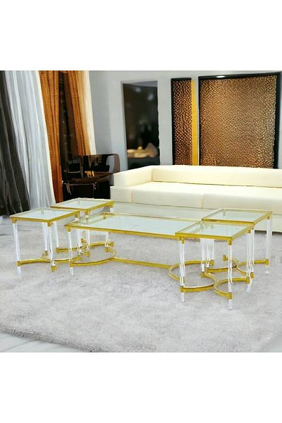 Al Saada Home Set of 5 Golden Acrylic Coffee Tables