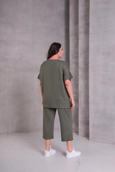 Ebsumu Women's Plus Size Comfortable Fit Sho Fabric Capri Khaki Tracksuit Set