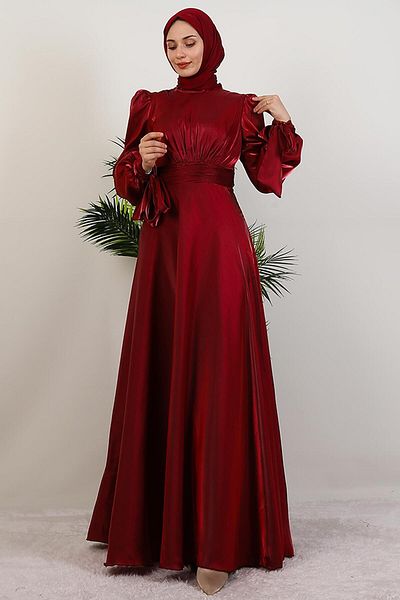 GİYZAMİLA Magnolia Organza Evening Dress Burgundy