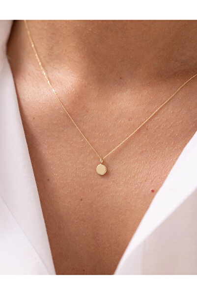 Zeyd Jewelry Minimal Yuvarlak Plaka 14 Ayar Altın Kolye