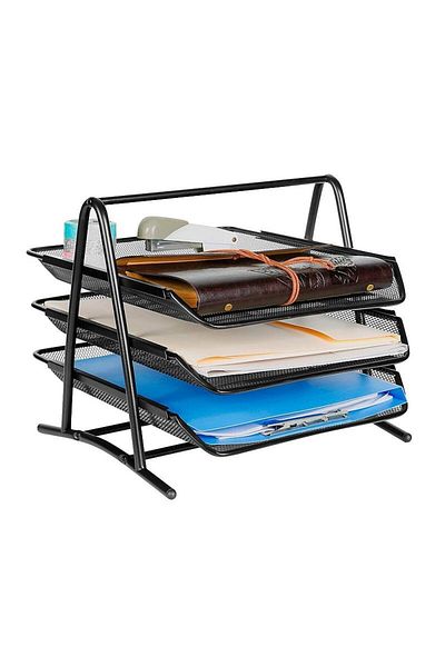 PROCART Stackable document holder, 3 metal mesh trays, 30x28x26 cm