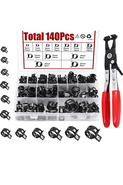 Choice 140pcs 6-22mm Black Q673B Vacuum Spring Fuel Oil Water Hose Clip Pipe Tube for Band Clamp Metal F...