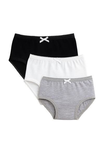 Victor and Jane 3-Pack Girls' Briefs – Neutral Cotton Basics in Black, White & Grey