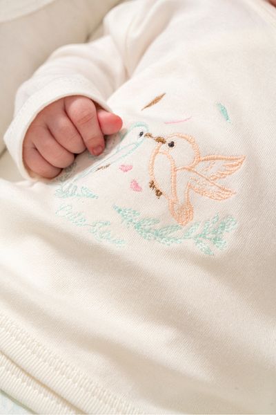 Bubbless 100% Organic Cotton Embroidery Print Bird Pattern 5 Piece Baby Hospital Discharge Set