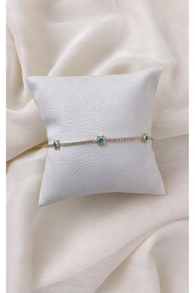 Sacha Accessories Figured Turquoise Stone Detailed Gold Bracelet