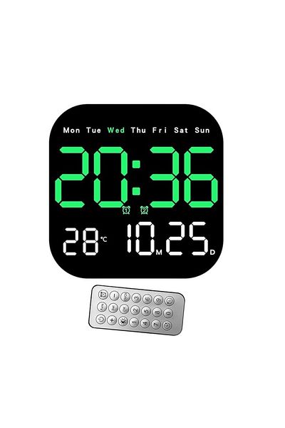divendi-ro Ceas digital de perete/masă, cu telecomandă, afișaj LCD reglabil, 18,5x18,5x2,8cm, albastru
