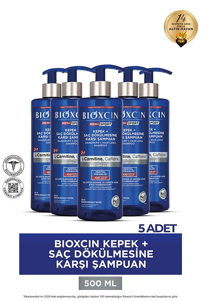 Bioxcin Men Sport Anti-Dandruff and Hair Loss Shampoo 500 ml - Anti-Shedding, Scaling, Preventive 5 Pieces