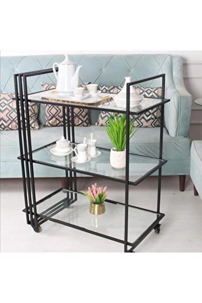 genric عربة تقديم معدنية من FFD مع 3 أرفف زجاجية شفافة، إطار معدني بسمك 1.3 سم، 80 × 40 × 90 سم