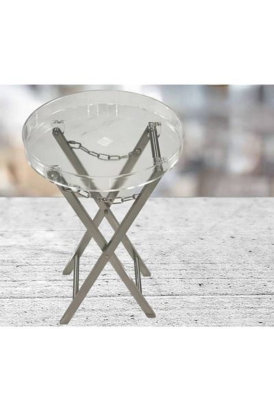 Al Saada Home Single Acrylic Serving Table - Silver 56 X 37 cm