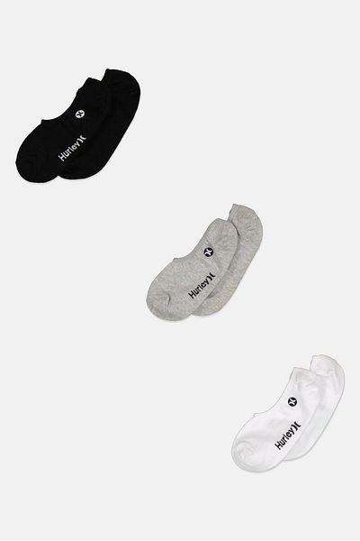 Hurley Men 3 Pairs Brand Logo No Show Socks, Multicolor