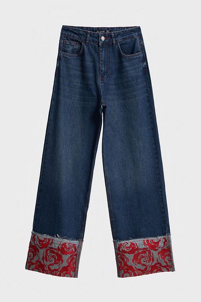 its basic Women's Dark Denim Color 2W5-10 Straight Fit 100% Cotton Leg Red Embroidery Pattern Special Design Denim Jeans