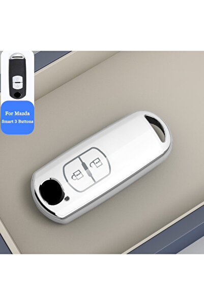 choice2 2 Button White Fashion New Soft TPU Car Key Protective Cover For Mazd...