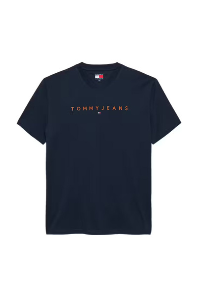 Tommy Hilfiger Erkek Bisiklet Yaka Logo Baskılı T-Shirt - Lacivert