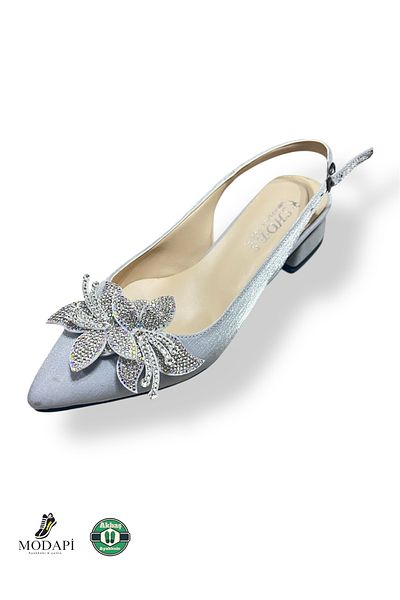 Jackers Silver Stone Banded Low Heels Women's Heeled Evening Dress Shoes