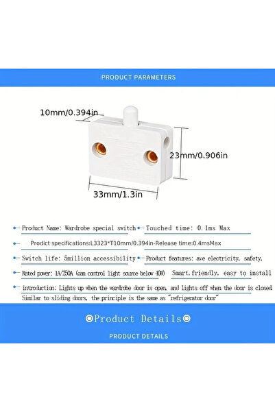 Choice 1pc white Automatic Reset Switch Closet Cabinet Light Switch Household Cabinet Door Control Switch W