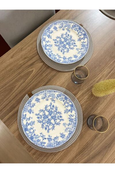 Thalia Home 2-Piece Gray Color Supla Set American Service 32cm Diameter Wicker Knitted Supla