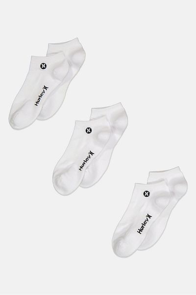 Hurley Men 3 Pairs Brand Logo Low Cut Socks, White