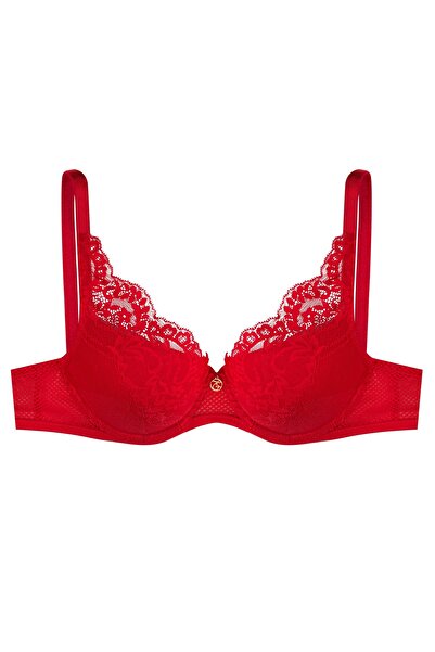 ESOTIQ Push-Up Bra Wired & Padded with Lace & Fishnet Details Golden Pendant | Ilya