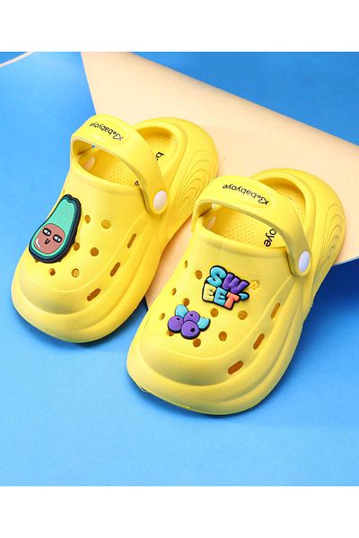 Babyoye Clogs with Backstrap Closure & Fruit Applique - Yellow
