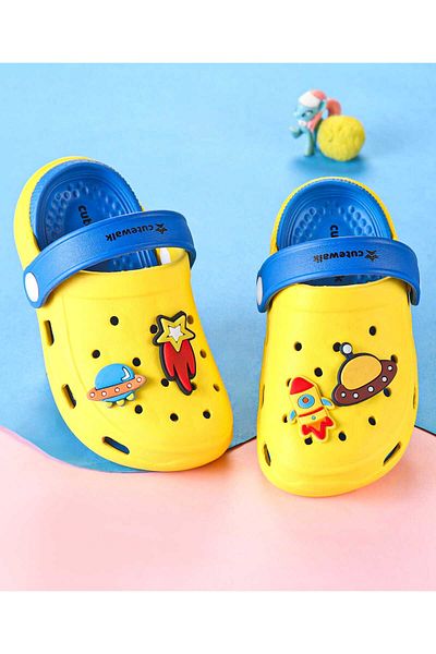 Cute Walk by Babyhug Cute Walk by Babyhug Clogs with Back Strap & UFO Applique - Yellow & Blue