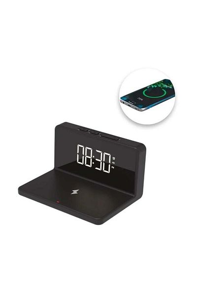 divendi-ro Ceas deșteptător, bază de încărcare wireless, 10W, ecran LCD, negru
