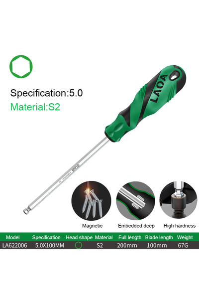 Choice6 5x100MM-LA622006 LAOA 1pc Ball Head Hex Screwdriver Flat Head Screw D...