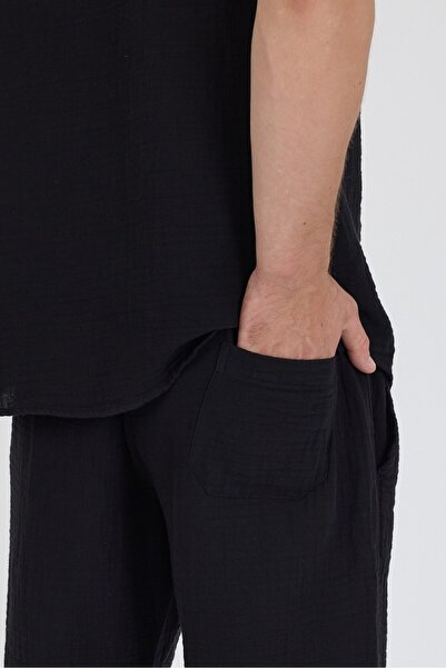 Wise Men's Suit Linen Look Muslin Short Sleeve Shirt Shorts Set 100% Cotton