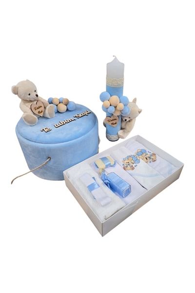 OEM Set elegant de botez cu decorațiuni din dantelă în albastru deschis