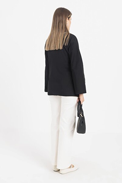 ALLDAY Siyah-Pileli Gizli Fermuarlı Likralı Bluz