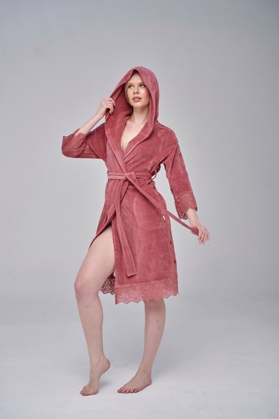 Nuşa Elegant Stylish Lace Niki Velvet Bamboo Cotton Dressing Gown