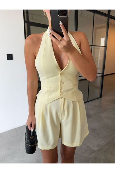 BB Bensu Buyruk Yellow Vest Shorts Set