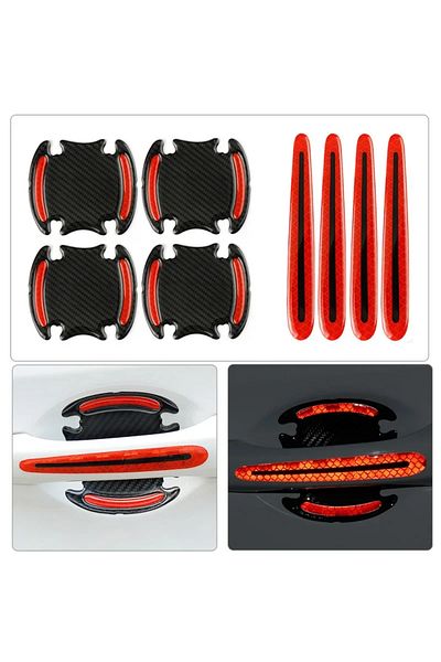 Choice Red 8PCS Car Door Bowl Handle Protector Safety Warning Anti-collision Anti-scratch Reflective Strip
