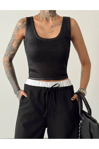 My Blog Black Openwork Tank Top
