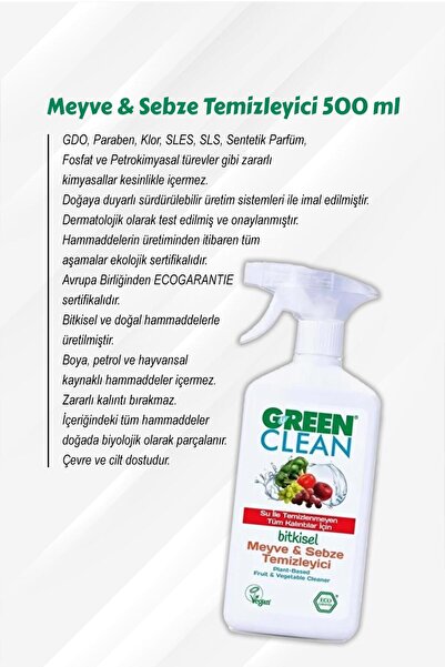 Green Clean Meyve Sebze Tem. 500 ml 7 AL 6 ÖDE ve Rosie Hediye
