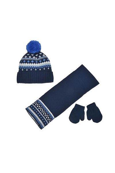divendi-ro Set bebeluși 3 piese, bonetă cu pompom, eșarfă și mănuși, acril, 9 luni, albastru, albastru