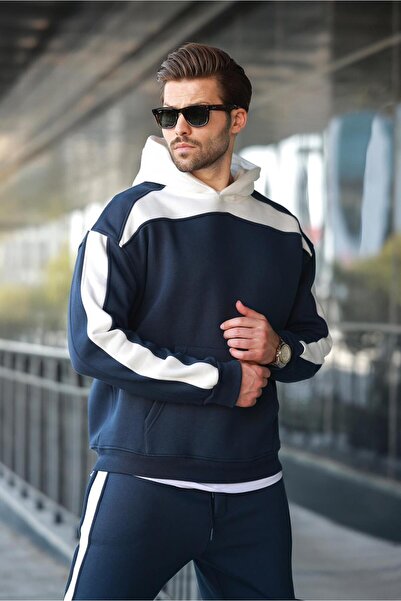 Madmext Lacivert Kapüşonlu Şerit Detaylı Erkek Eşofman Takımı E7326