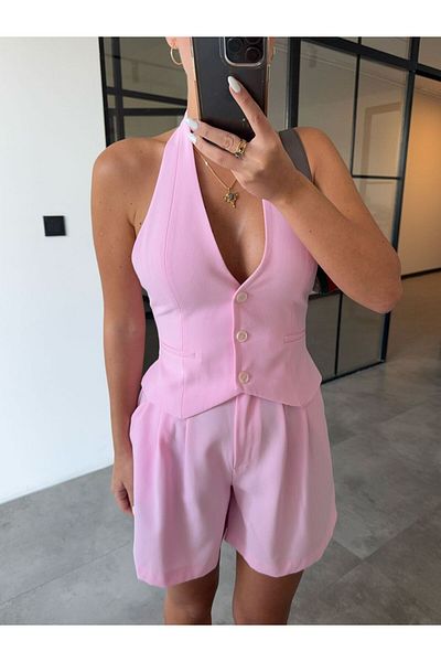 BB Bensu Buyruk Pink Vest Shorts Set