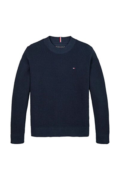 Tommy Hilfiger Erkek Çocuk Bisiklet Yaka Dokulu Pamuklu Triko Kazak - Lacivert