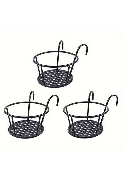 Choice 3PCS Black G3959A3pc One pack of 3 iron art hanging flower pots with hanging hooks, metal plant plan