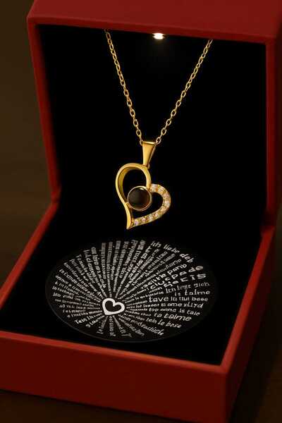 KAR DİAMOND 925 Ayar Gümüş Altın Kaplama 100 Dilde Seni Seviyorum Yazılı Koly...