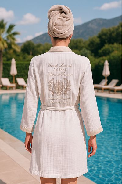 Elvya Printed Muslin Kimono Bathrobe – Unisex |   100% Cotton Soft 2 Layer Natural Fabric