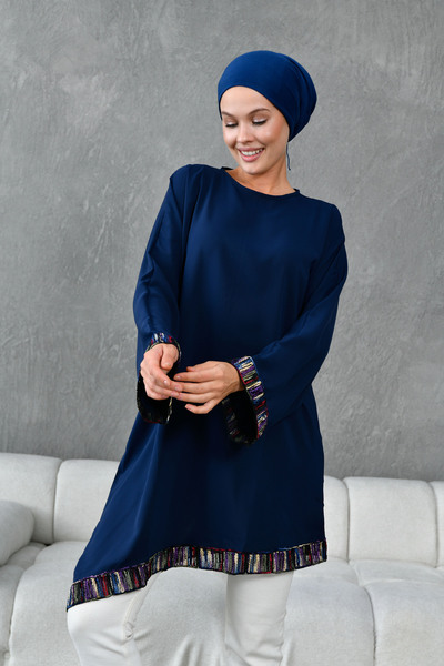 TUNCAY ASİMETRİK KESİM ŞERİT AKSESUARLI SALAŞ TUNİK