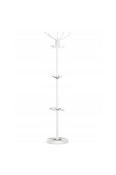 IMK Metal Coat Rack with Marble Base, 14 Hooks, 176cm, White